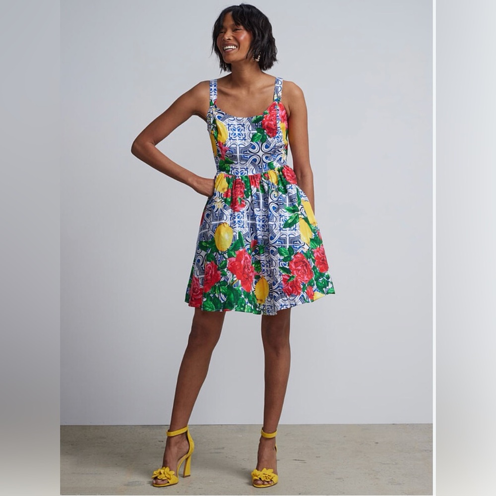 New York & Company Lemon Tile Print Dress